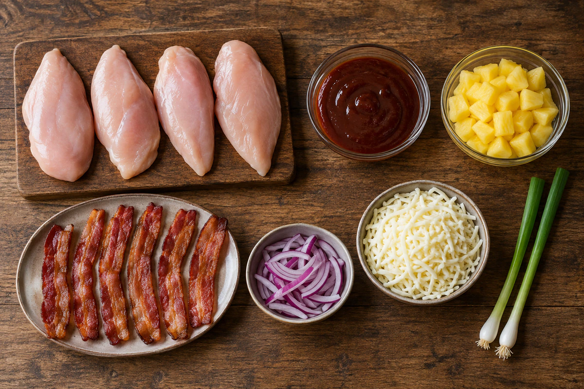 Exact measured ingredients for Bacon Pineapple BBQ Chicken