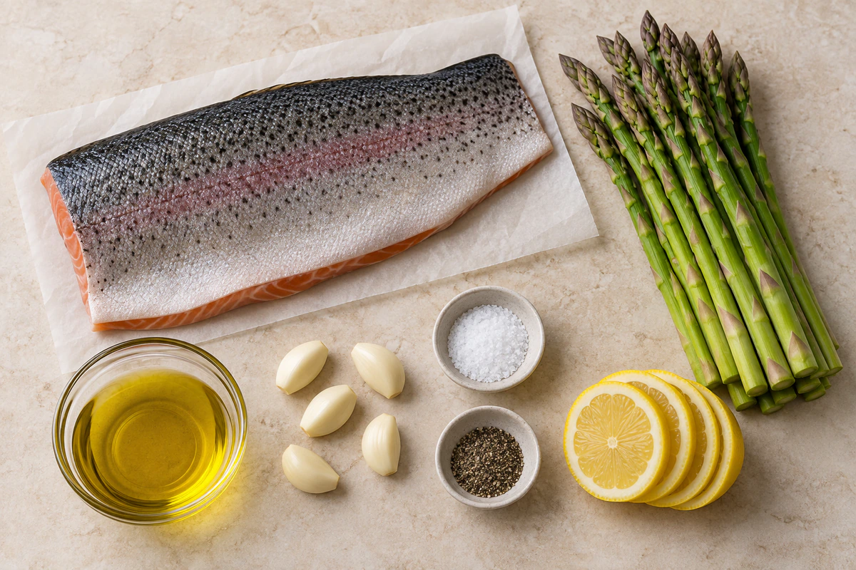 Exact measured ingredients for Baked Rainbow Trout with Lemon, Pepper, and Garlic