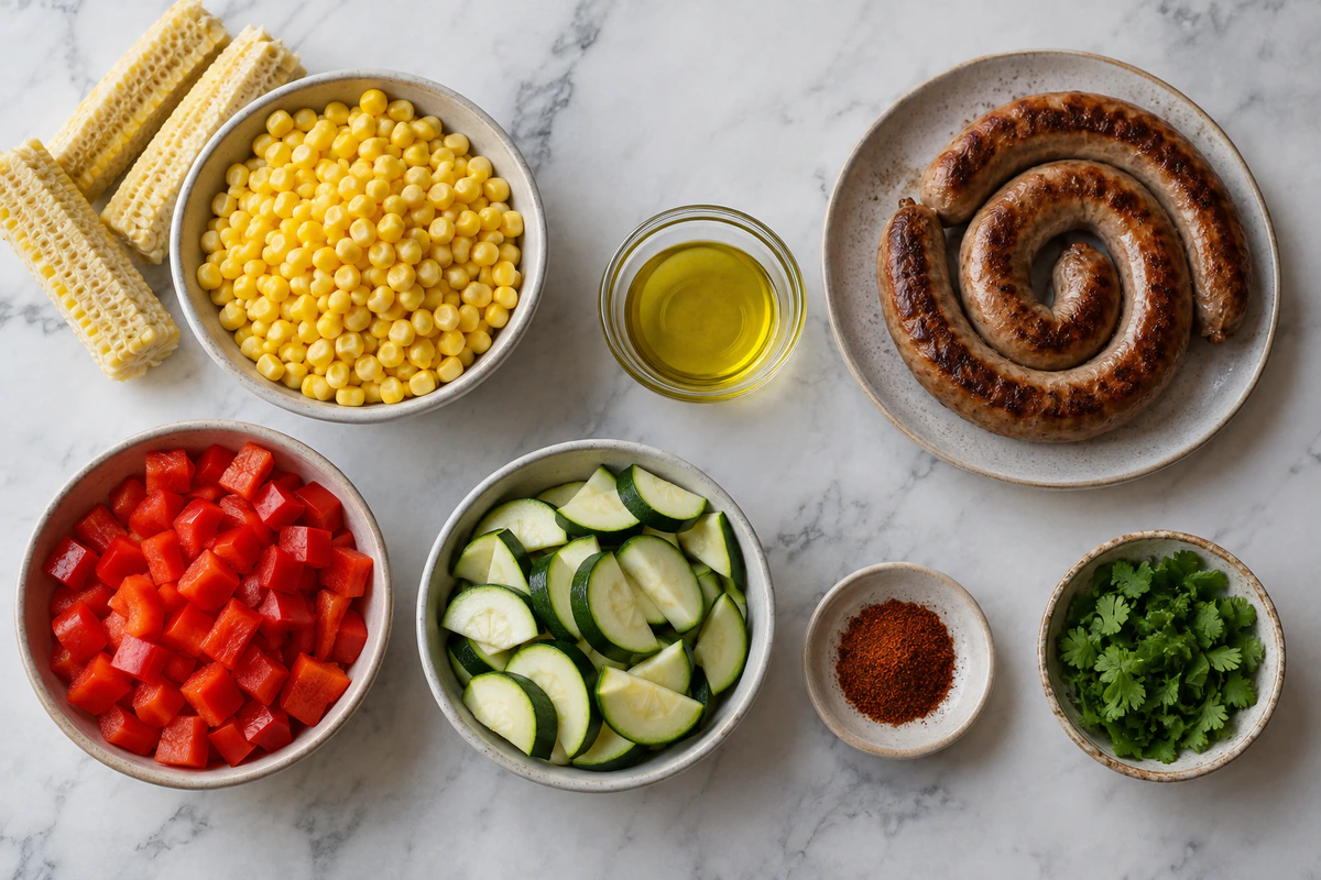 Exact measured ingredients for Sausage and Veggies Skillet