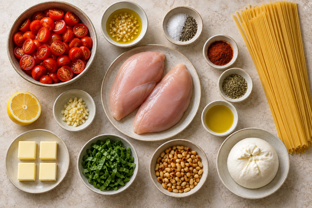 Exact measured ingredients for Chicken Spaghetti with Burrata