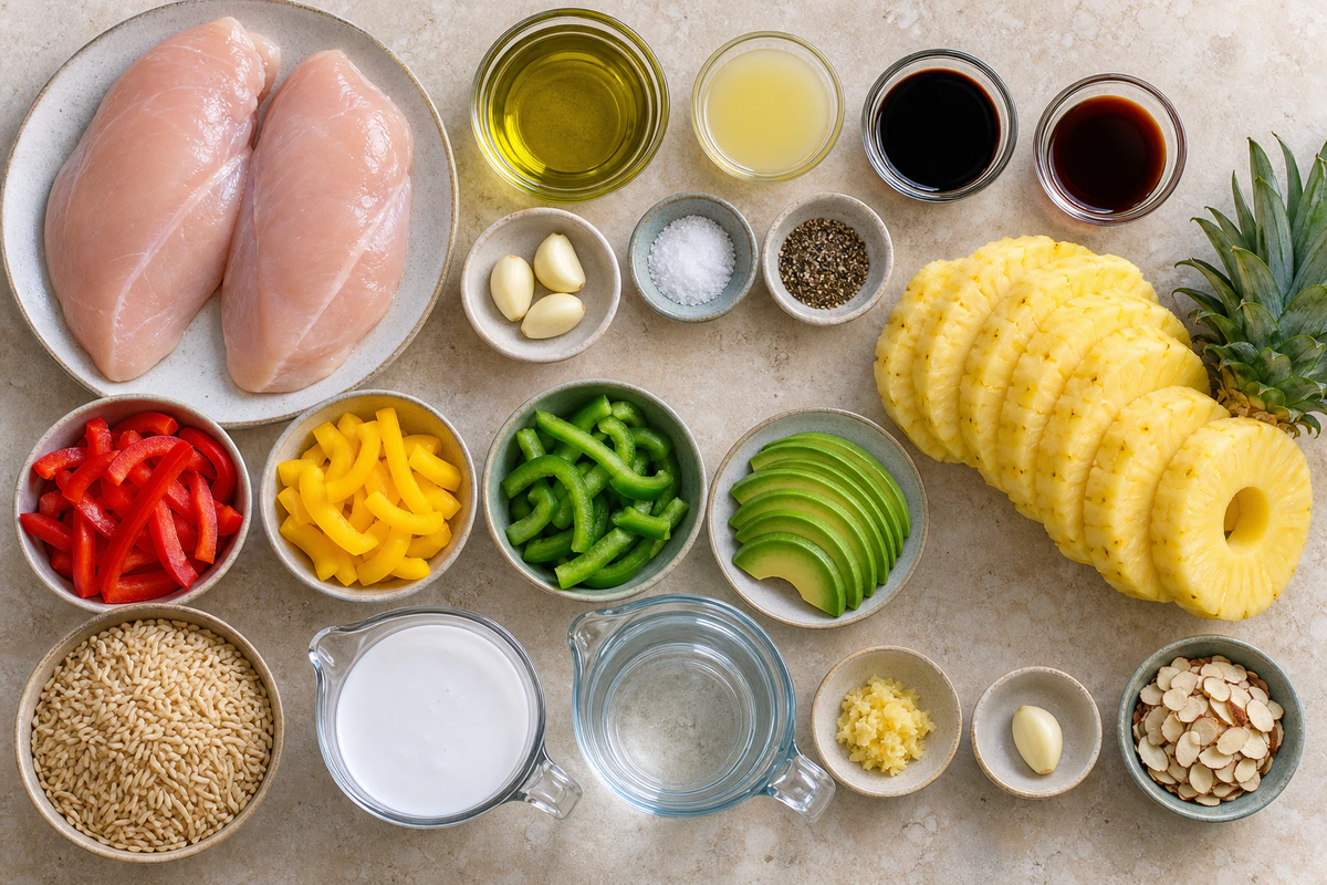 Exact measured ingredients for Grilled Chicken and Pineapple Bowls with Coconut Rice