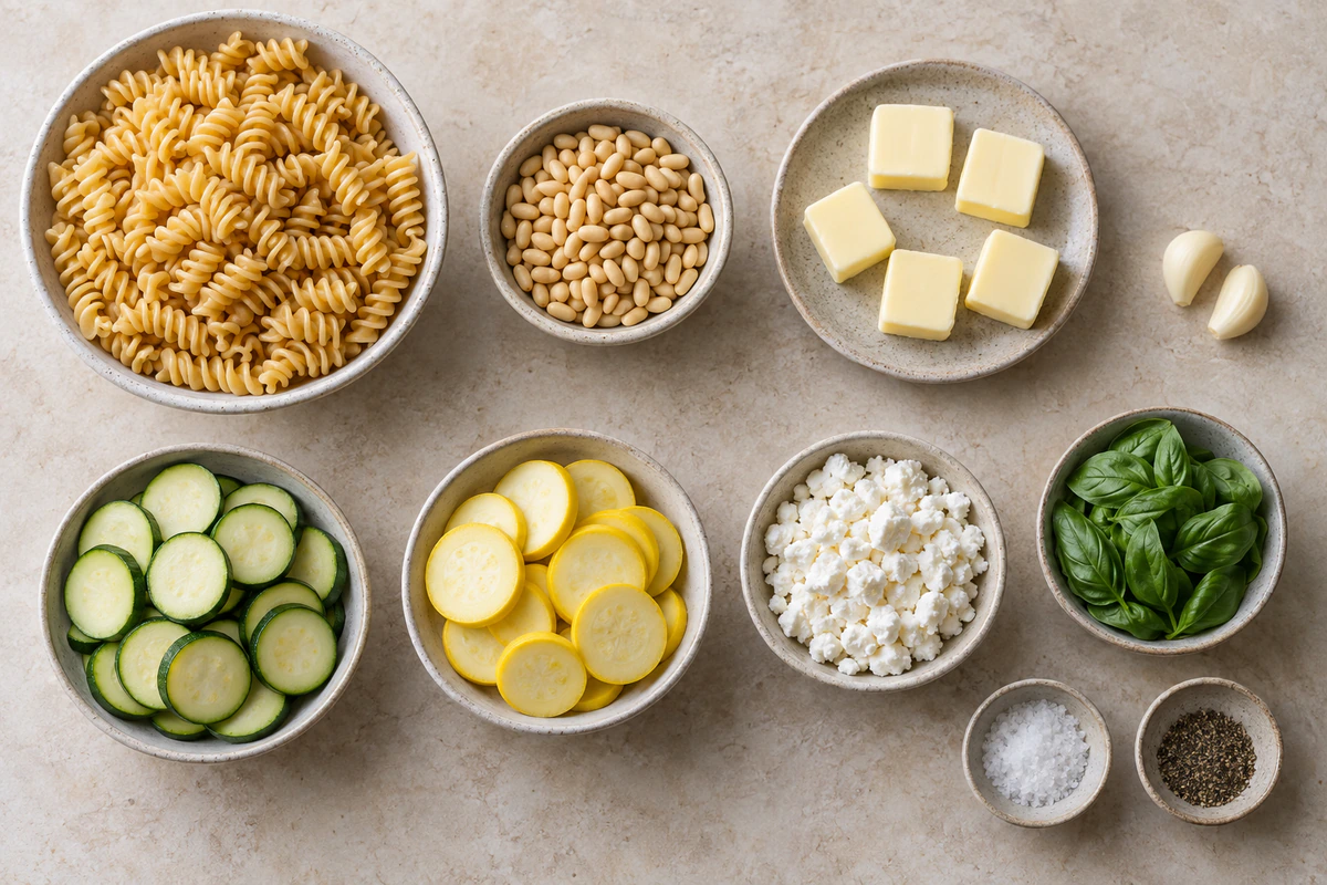 Exact measured ingredients for Summer Squash Pasta Skillet