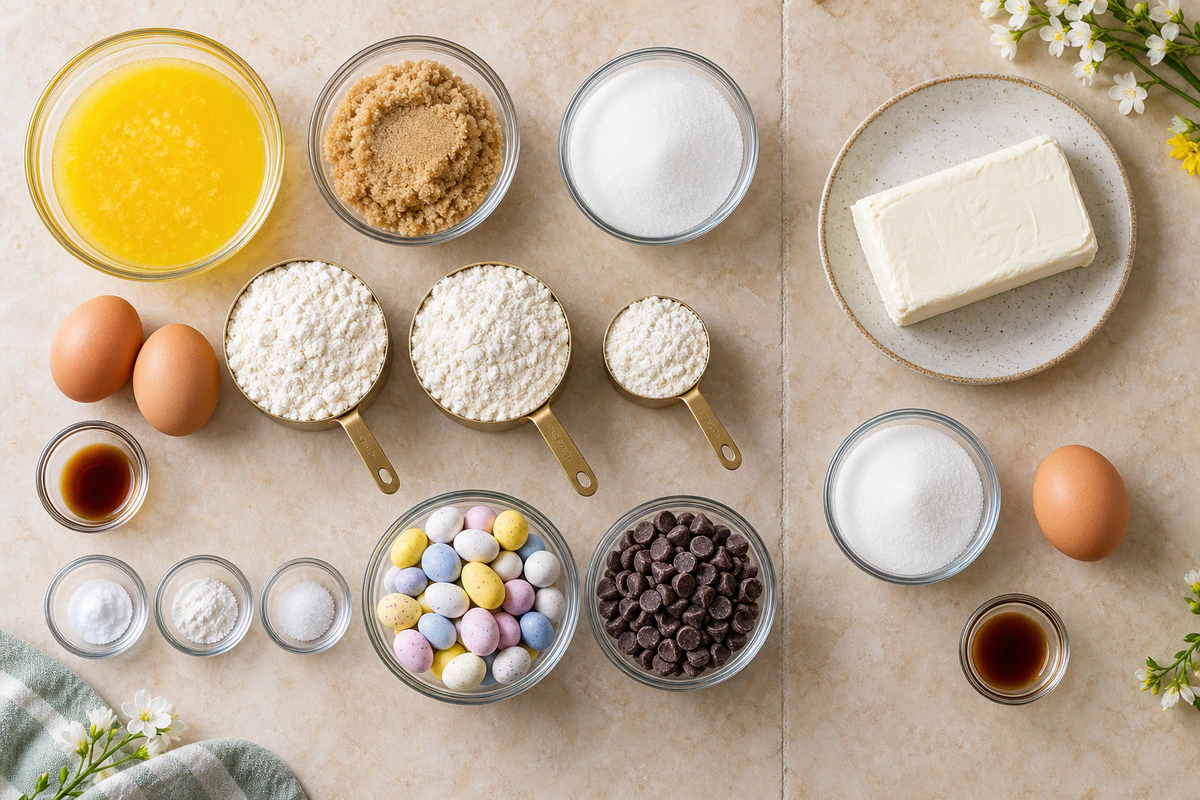 Exact measured ingredients for Mini Egg Cheesecake Cookie Bars