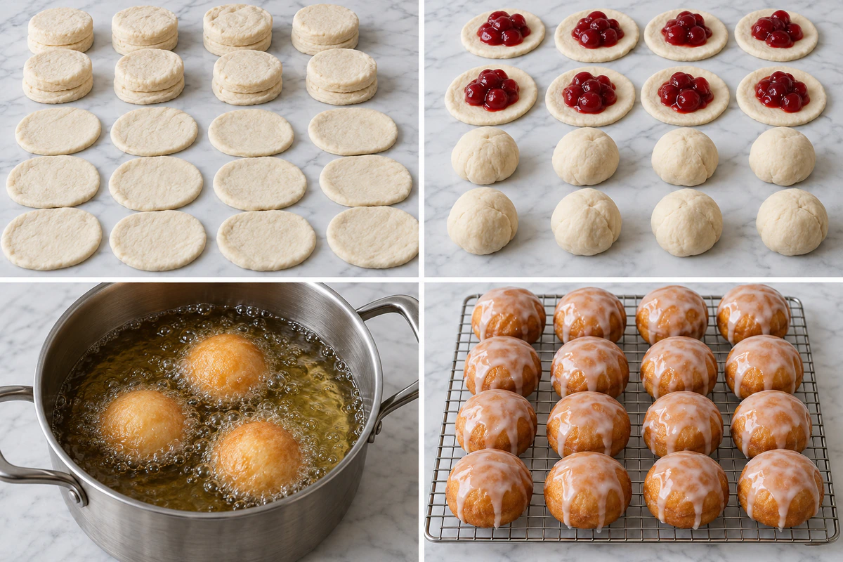 Four chronological preparation stages for Cherry Pie Bombs