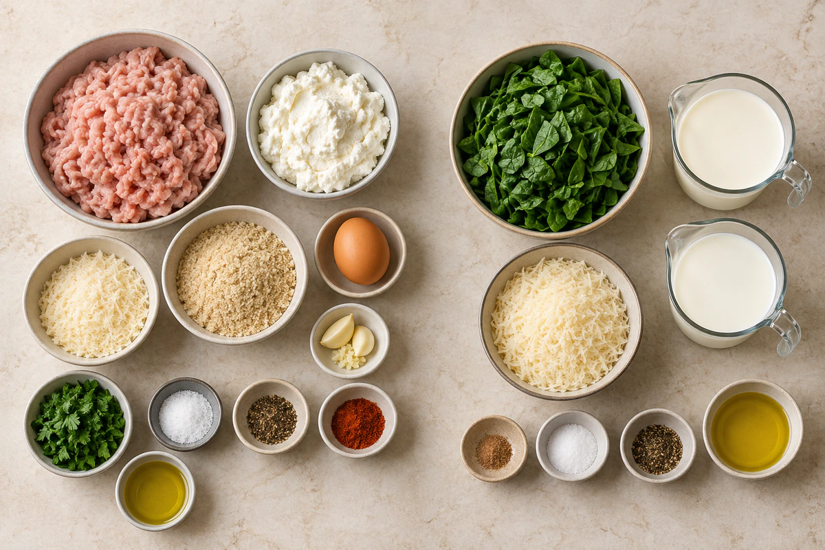 Exact measured ingredients for Southern Style Baked Chicken Ricotta Meatballs with Spinach Alfredo
