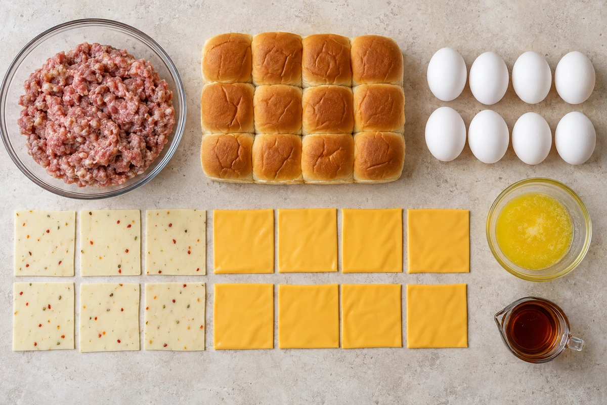 Exact measured ingredients for Sausage Egg and Cheese Breakfast Sliders