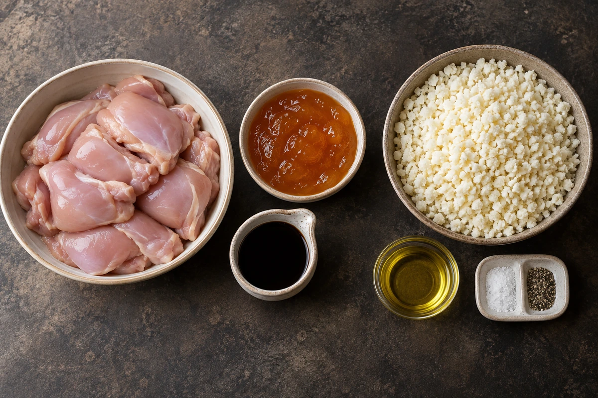 Exact measured ingredients for Sweet and Sticky 3 Ingredient Apricot Chicken with Cauliflower Rice