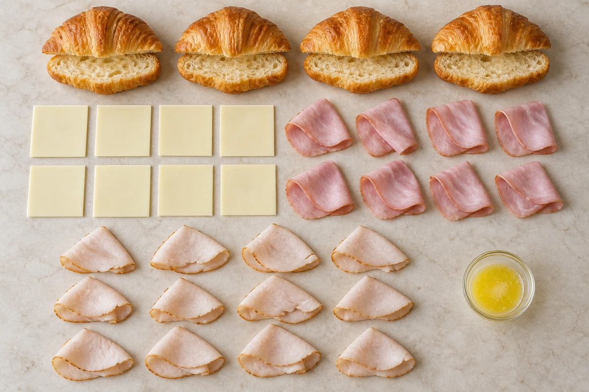Exact measured ingredients for Turkey & Ham Croissant Melts