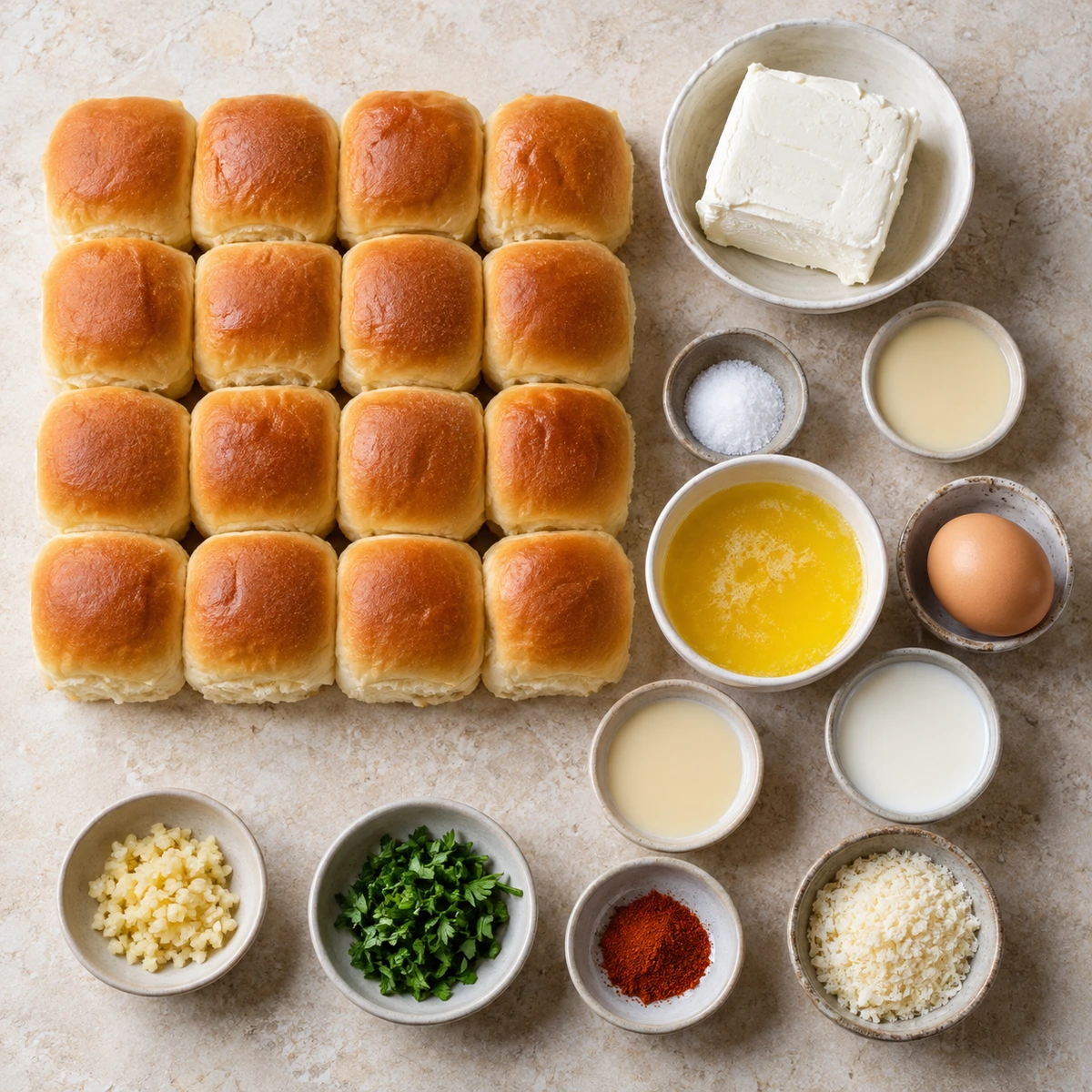 Exact measured ingredients for Korean Cream Cheese Garlic Buns