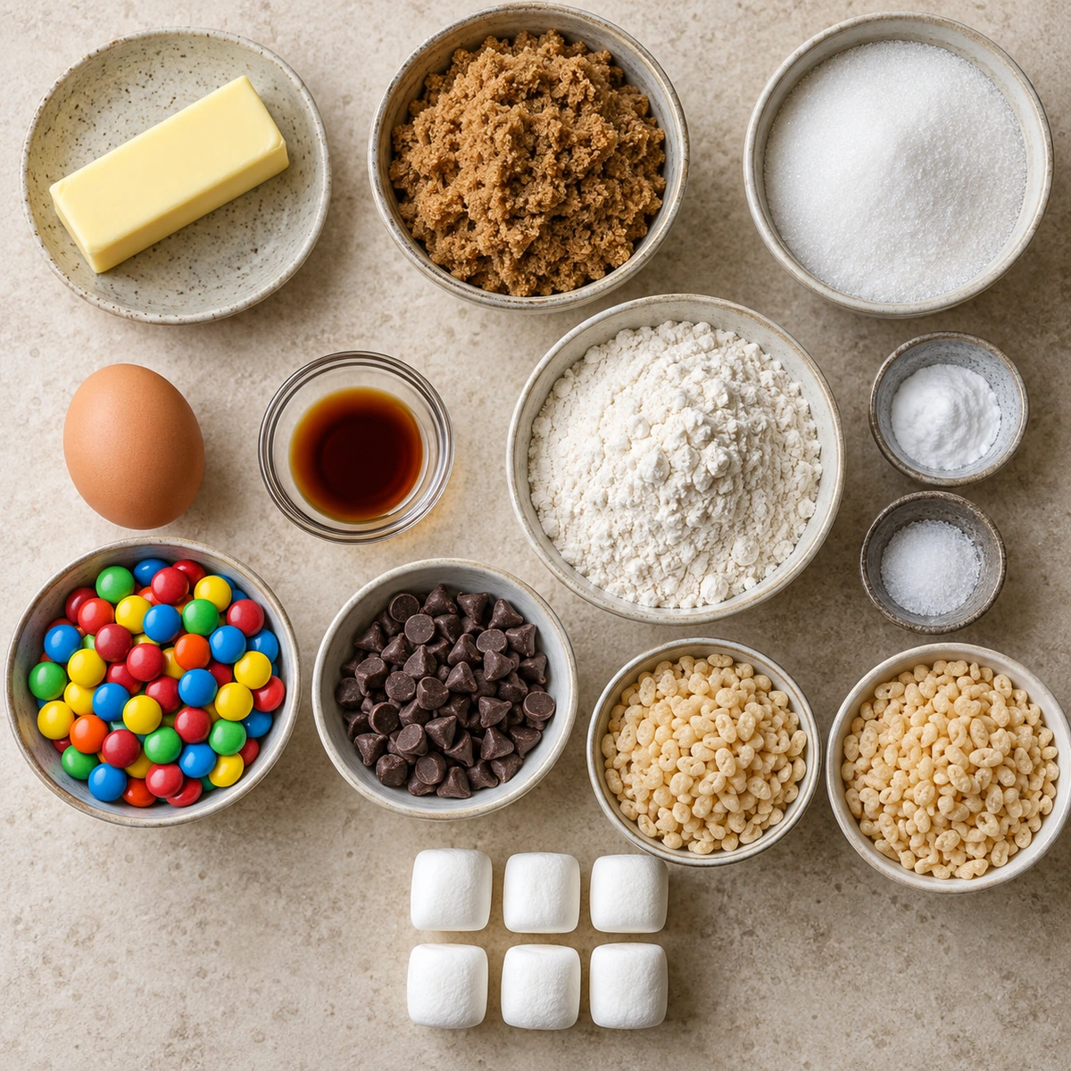Exact measured ingredients for M&M Rice Krispies Cookies