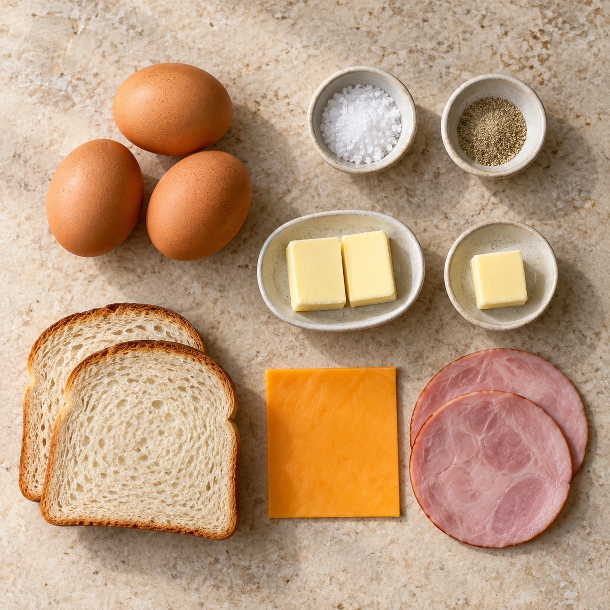 Exact measured ingredients for Egg and Ham Breakfast Sandwich