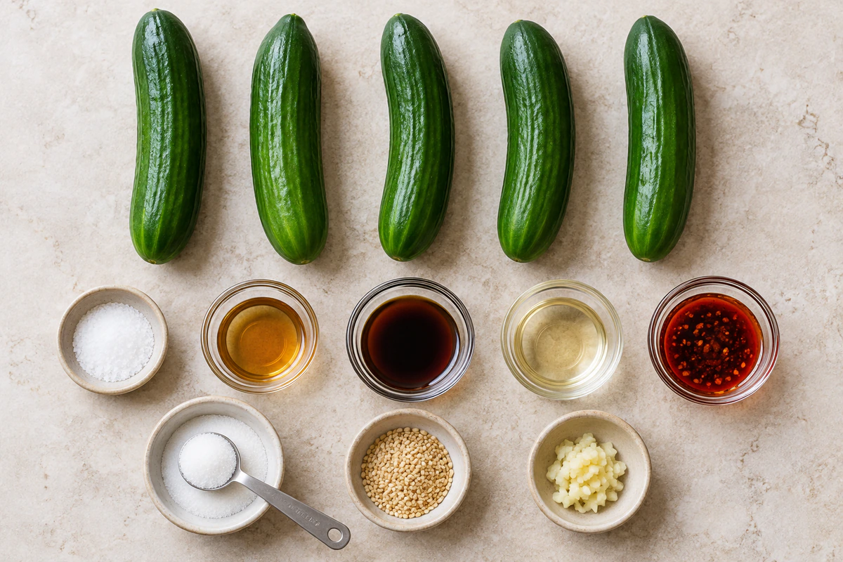 Exact measured ingredients for Easy Asian Cucumber Salad