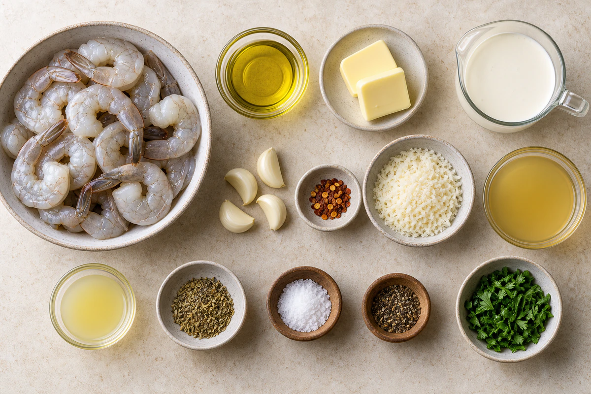 Exact measured ingredients for Easy Creamy Garlic Shrimp