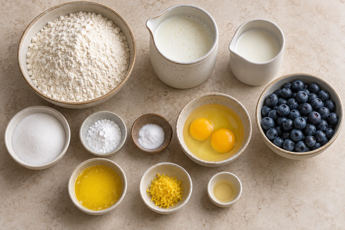 Exact measured ingredients for Easy Lemon Blueberry Pancakes