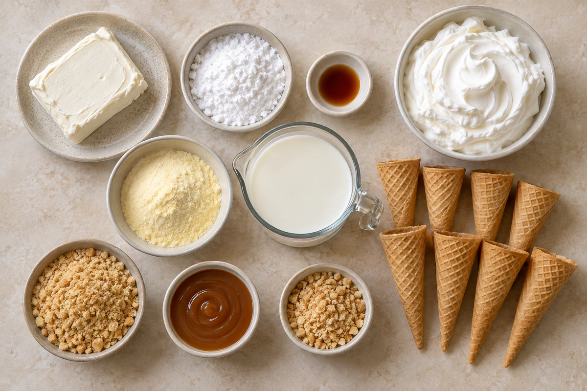 Exact measured ingredients for Banana Pudding Cheesecake Cones