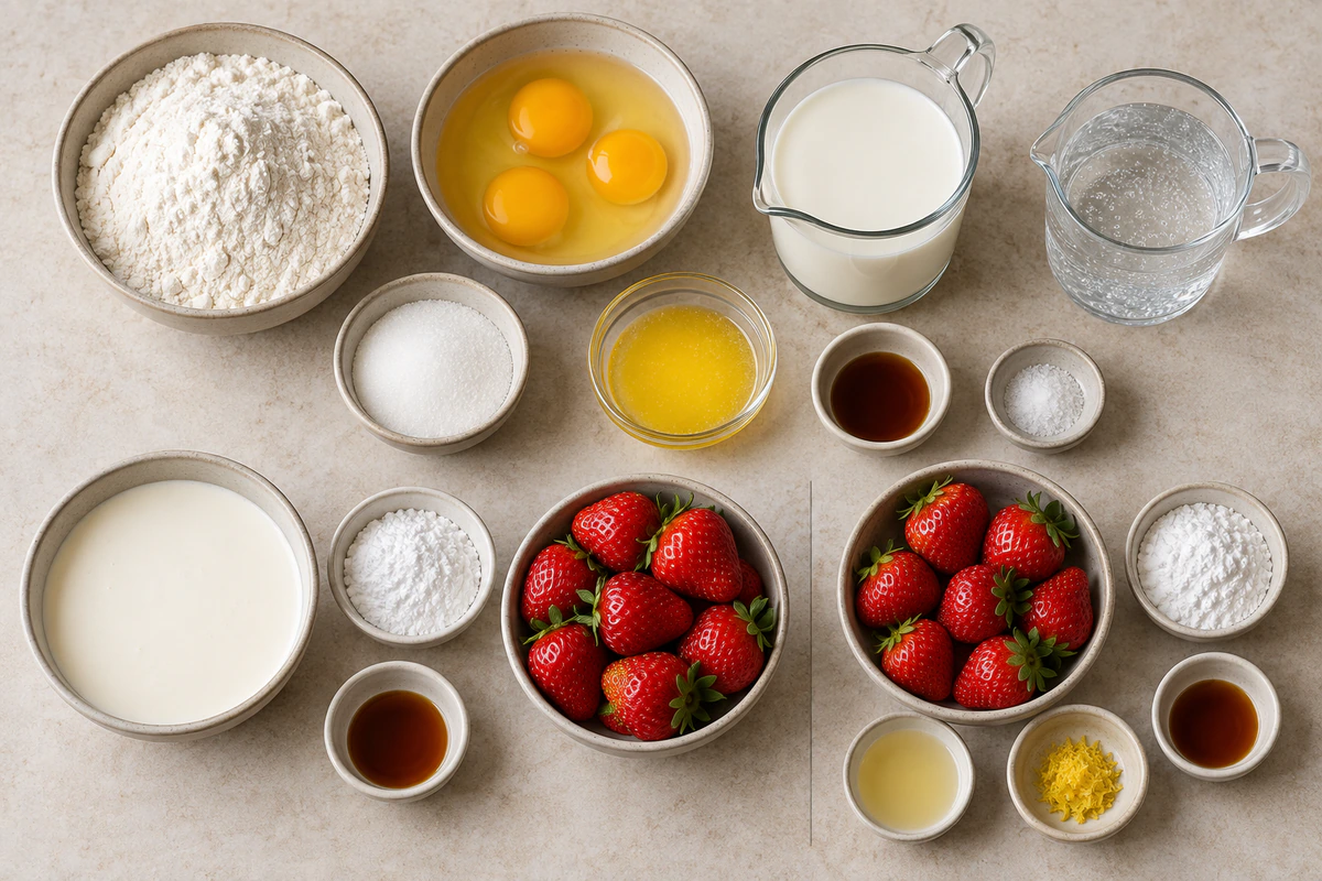 Exact measured ingredients for Strawberry Crepes