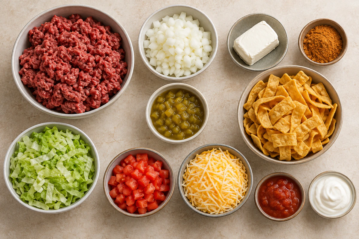 Exact measured ingredients for Walking Taco Casserole