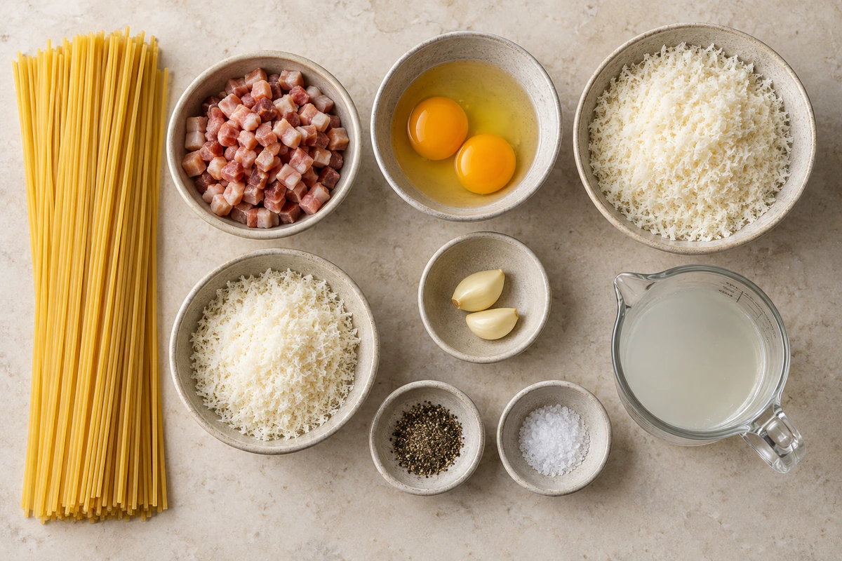 Exact measured ingredients for Carbonara Pasta