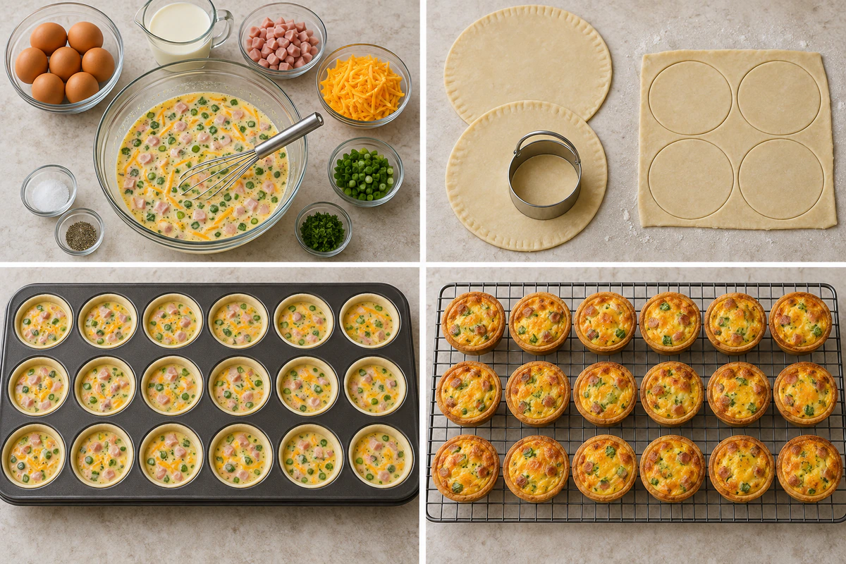 Four chronological preparation stages for Mini Quiche