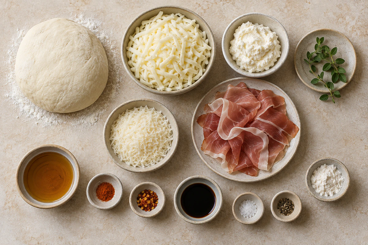 Exact measured ingredients for White Pizza with Prosciutto & Hot Honey