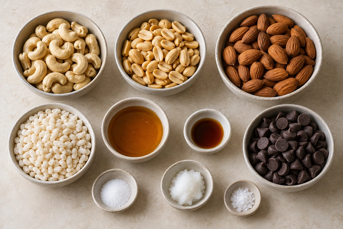 Exact measured ingredients for Dark Chocolate and Sea Salt Nut Bars