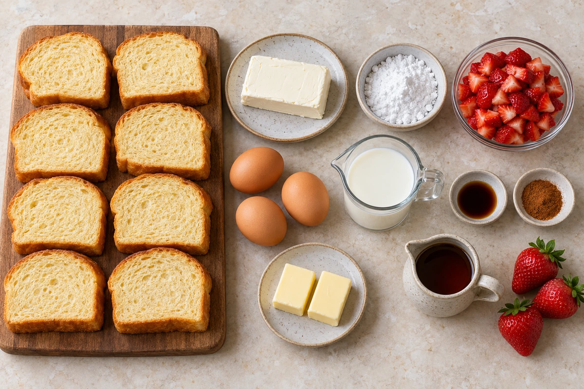 Exact measured ingredients for Strawberry Cream Cheese Stuffed French Toast
