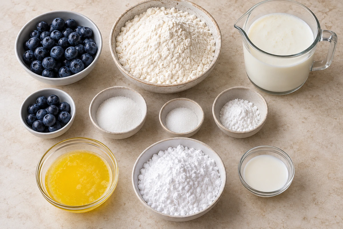 Exact measured ingredients for Glazed Blueberry Butter Swim Biscuits