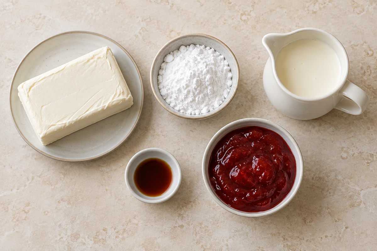 Exact measured ingredients for Strawberry Cheesecake Dip