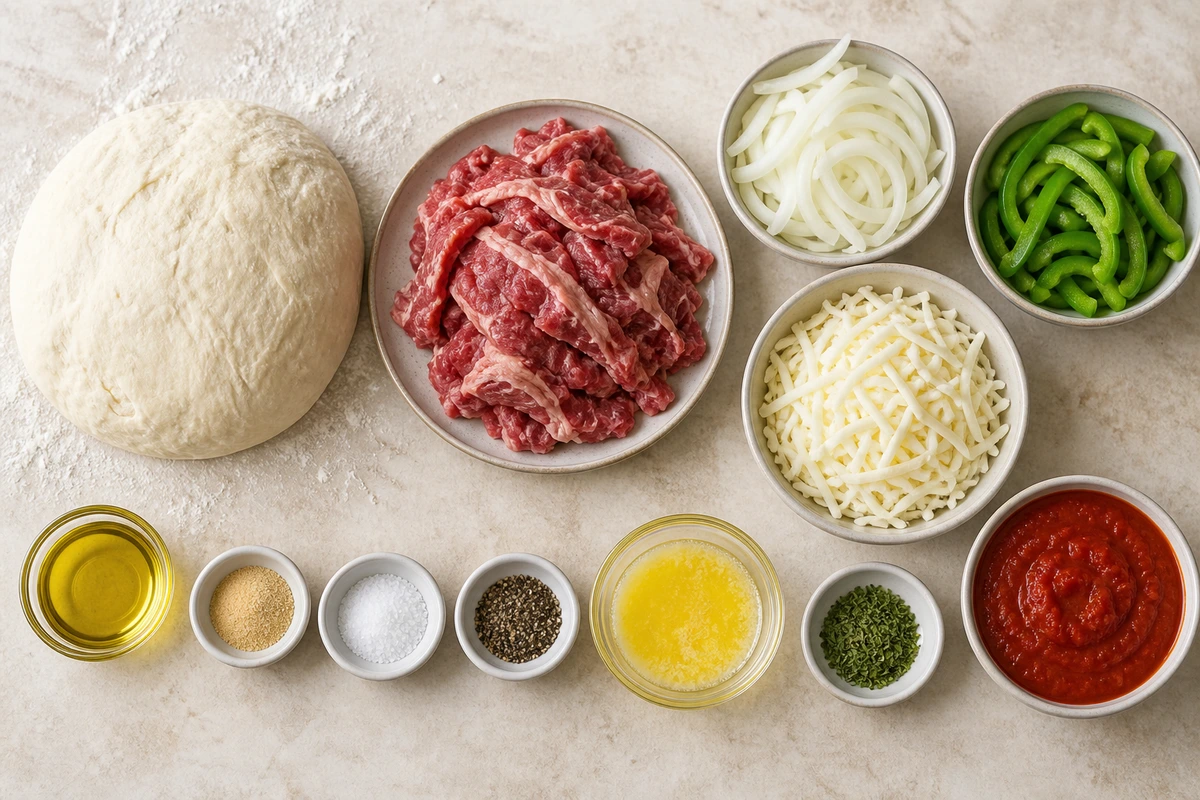 Exact measured ingredients for Philly Cheesesteak Stuffed Cheesy Breadsticks