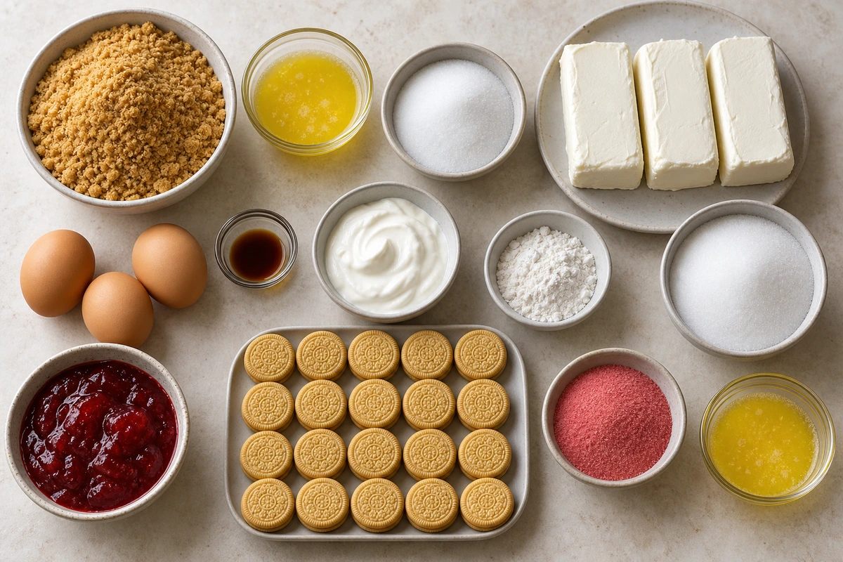 Exact measured ingredients for Strawberry Crunch Cheesecake Bites