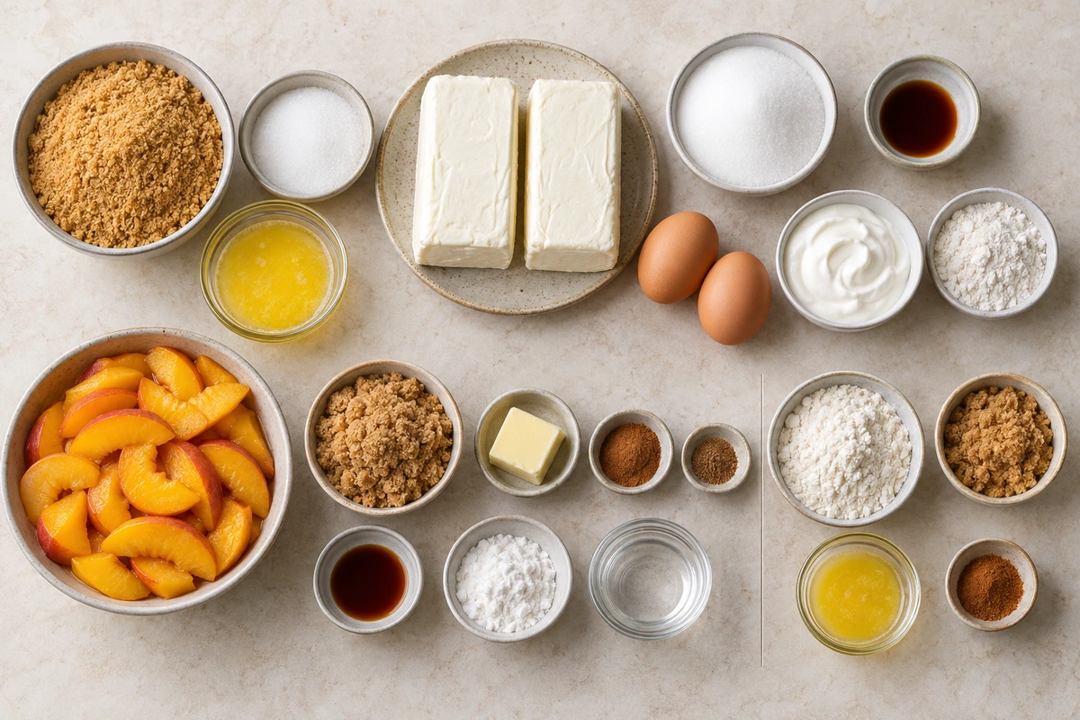 Exact measured ingredients for Peach Cobbler Mini Cheesecakes