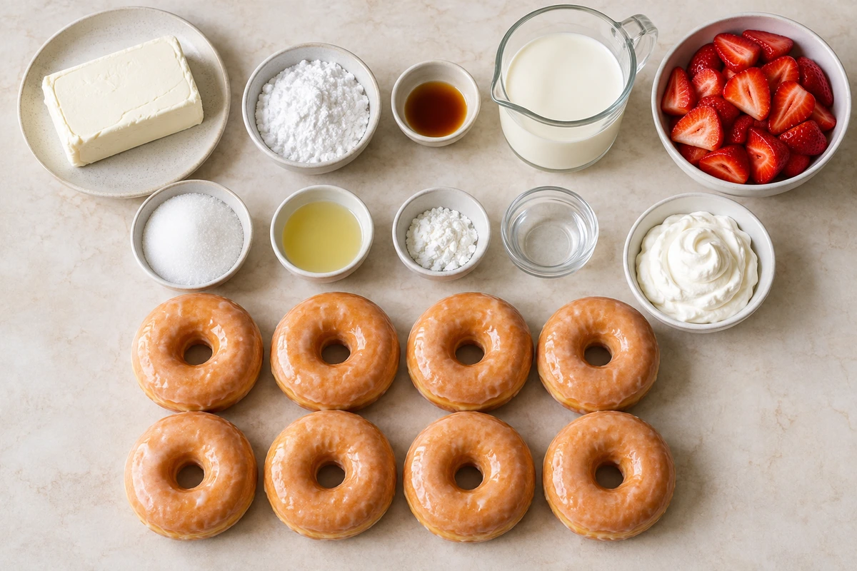 Exact measured ingredients for Strawberry Cheesecake Doughnut Burger