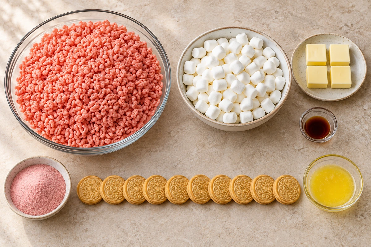 Exact measured ingredients for Strawberry Crunch Rice Krispie Treats
