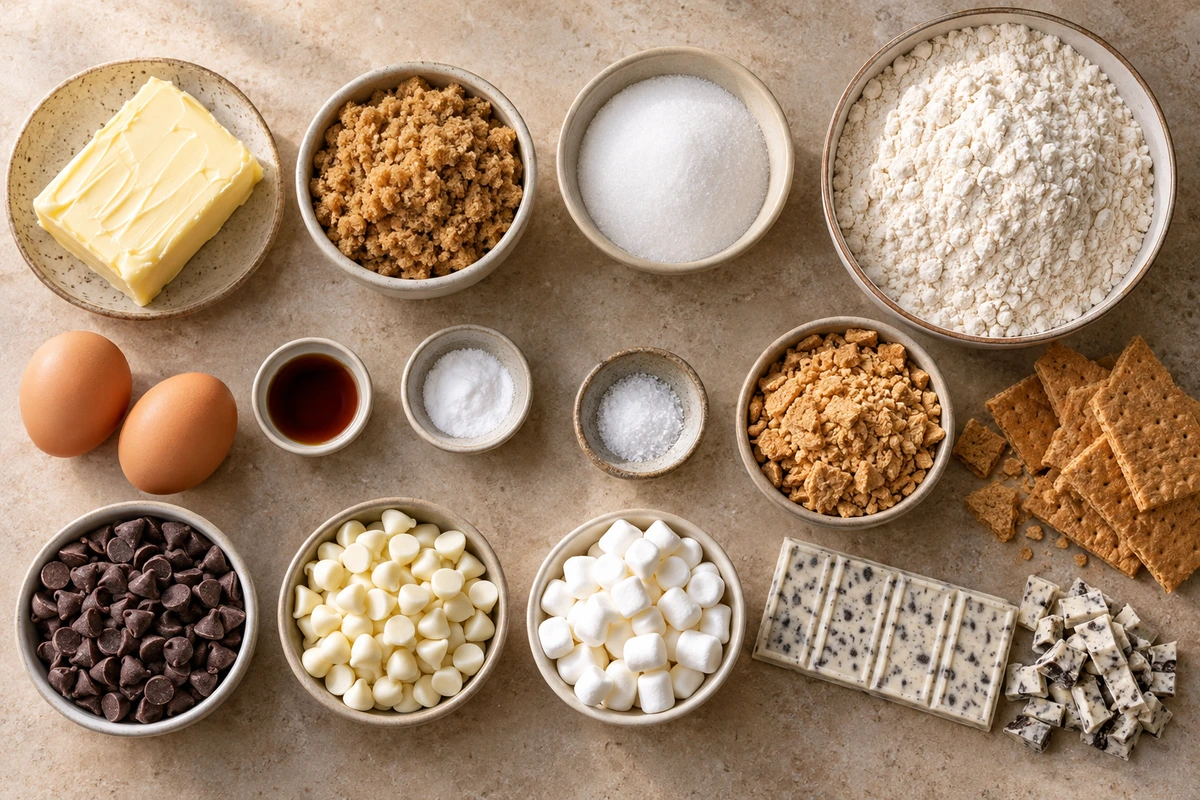 Exact measured ingredients for S'mores Cookies and Cream Cookies