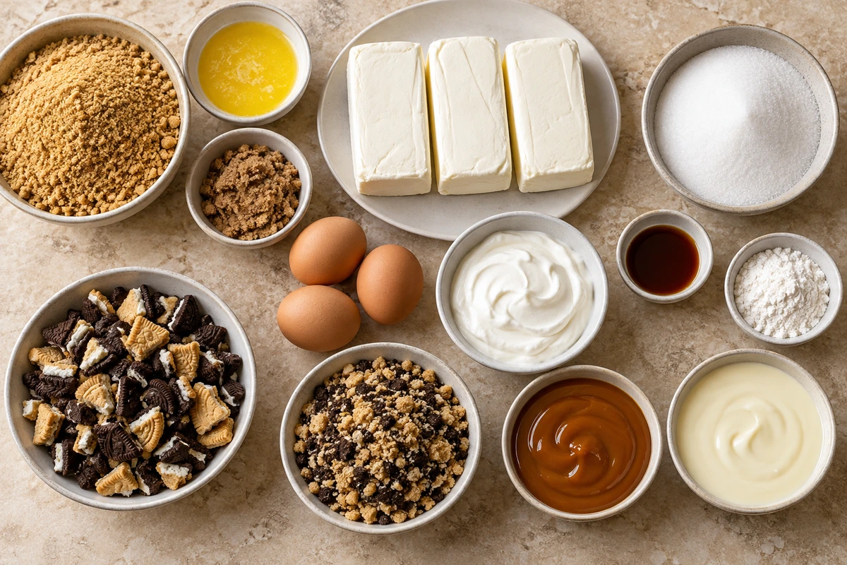 Exact measured ingredients for Oreo & Caramel Cheesecake