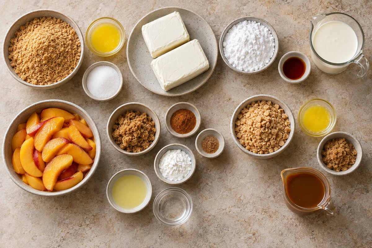 Exact measured ingredients for Stuffed Peach Cobbler Mini Cheesecake