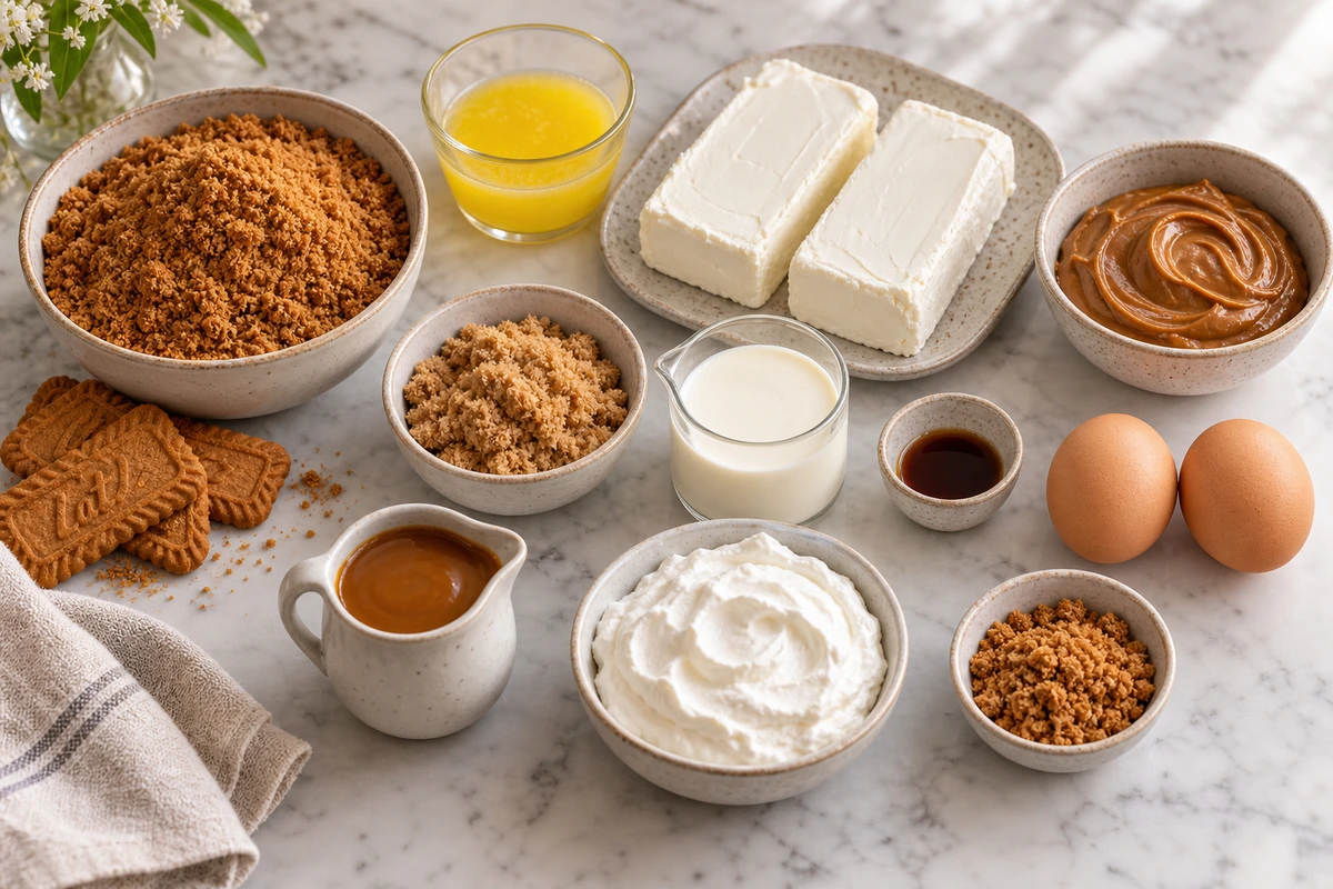 Exact measured ingredients for Cookie Butter Caramel Cheesecake