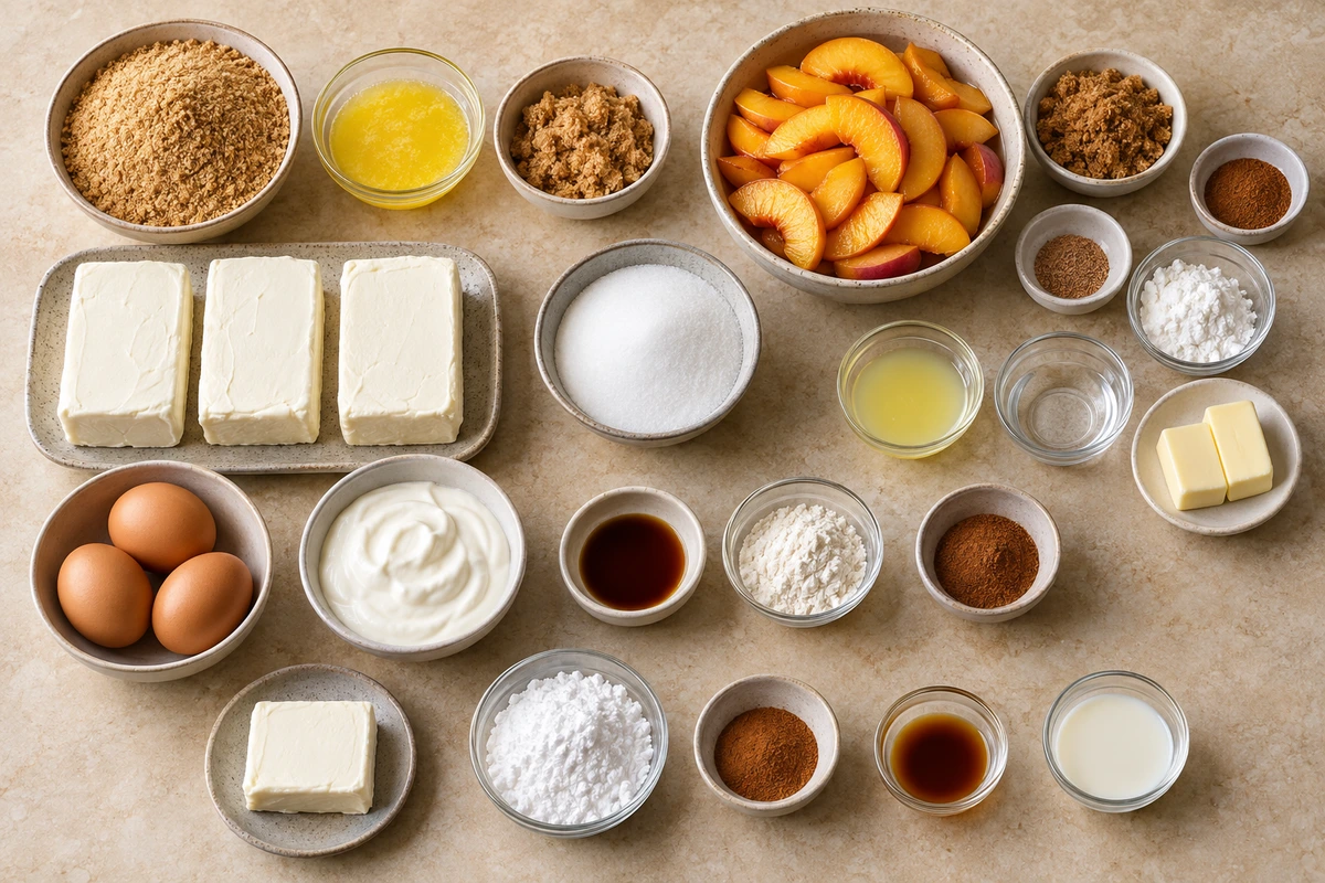 Exact measured ingredients for Peach Cobbler Cheesecake