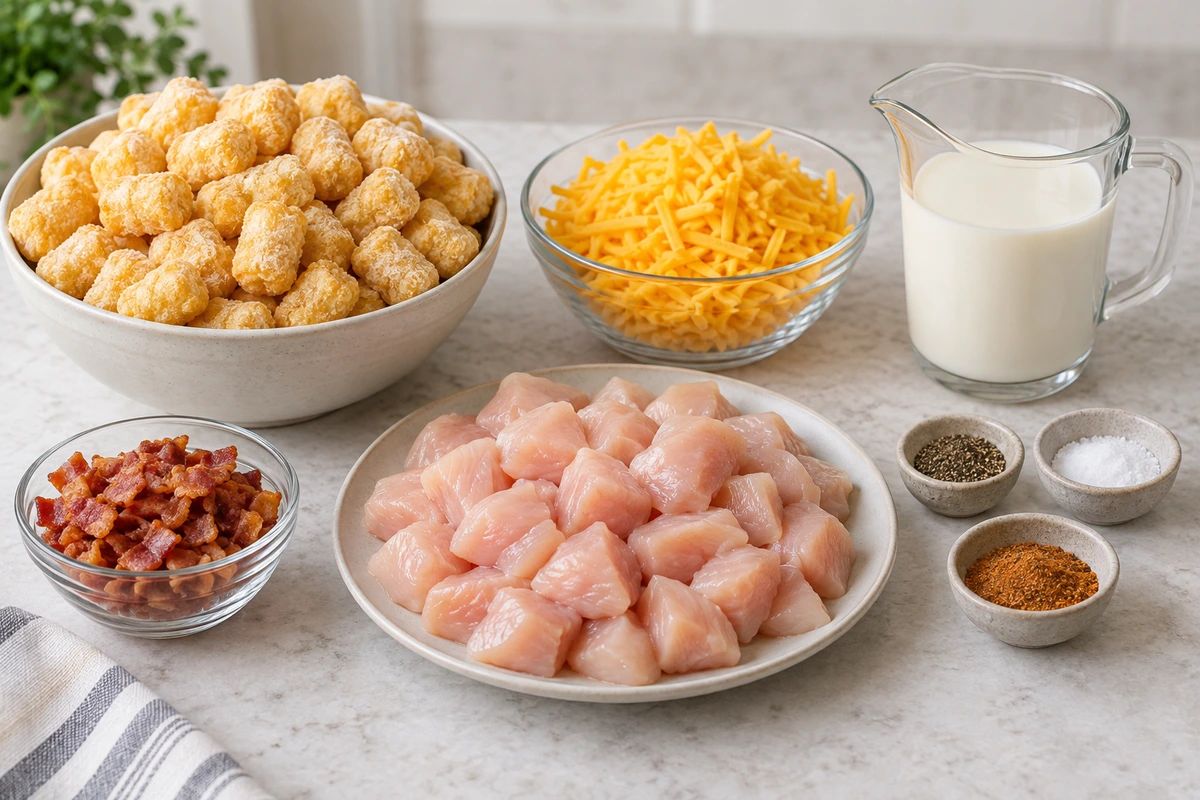 Exact measured ingredients for Crock Pot Chicken Tater Tot Casserole