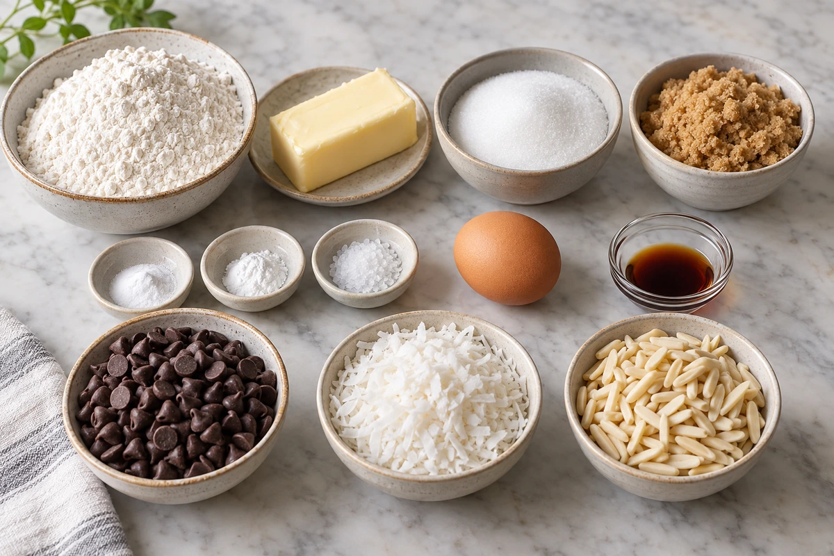 Exact measured ingredients for Almond Joy Cookie Bars