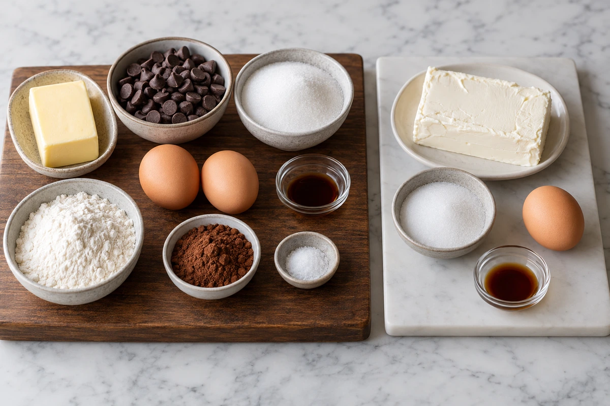 Exact measured ingredients for Dark Chocolate Cheesecake Brownies