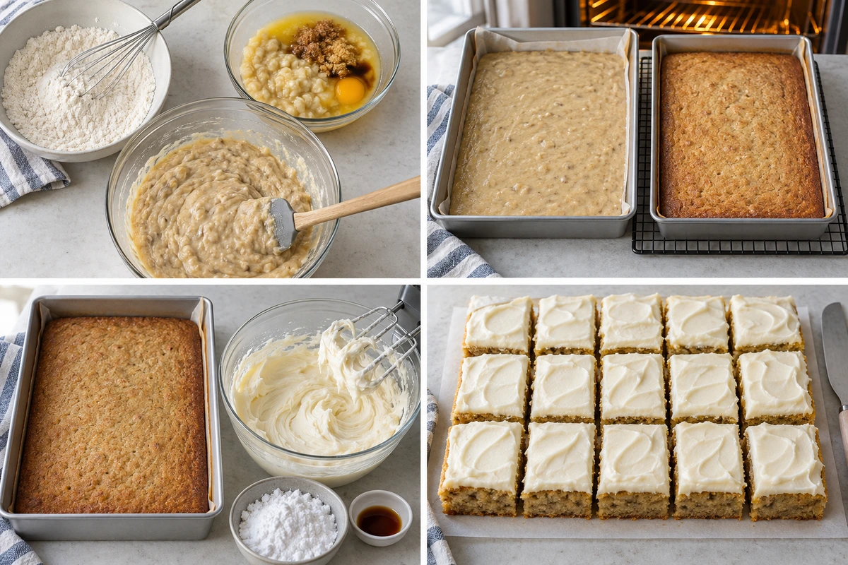 Four chronological preparation stages for Banana Brownies