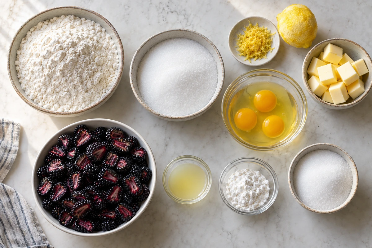Exact measured ingredients for Blackberry Pie Crumble Bars