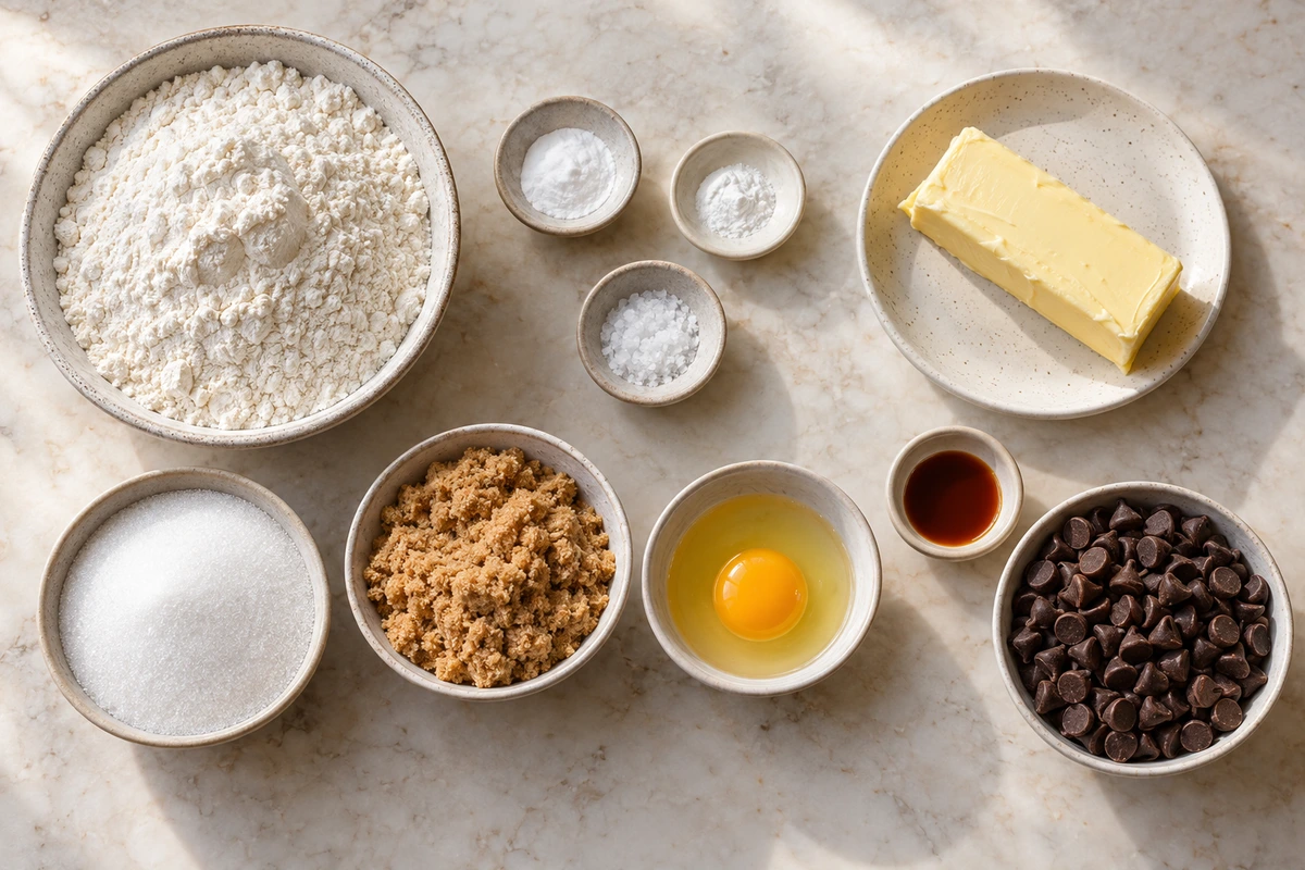 Exact measured ingredients for Gooey Chocolate Chip Cookie Bars
