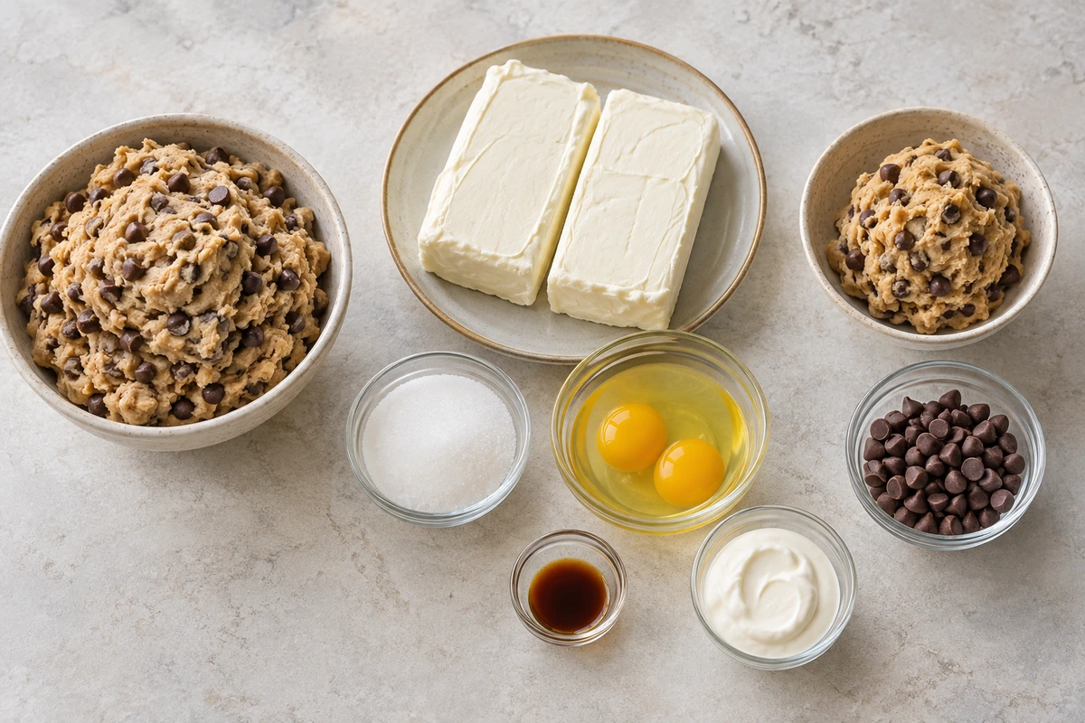 Exact measured ingredients for Chocolate Chip Cookie Cheesecake