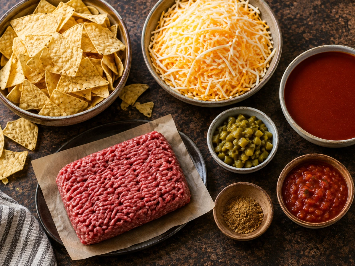 Exact measured ingredients for Tortilla Chip Enchiladas