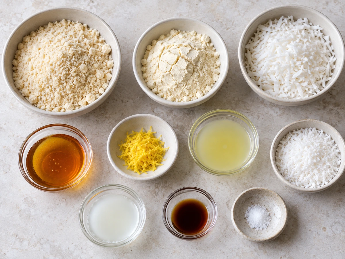 Exact measured ingredients for Lemon Coconut Protein Balls