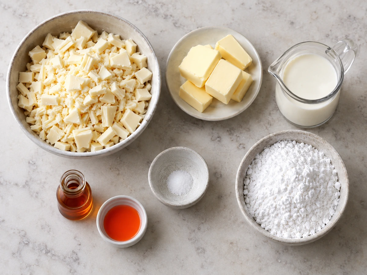 Exact measured ingredients for White Chocolate Orange Creamsicle Truffles