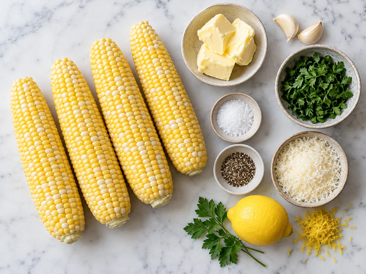 Exact measured ingredients for Cheesy Garlic Butter Corn on the Cob