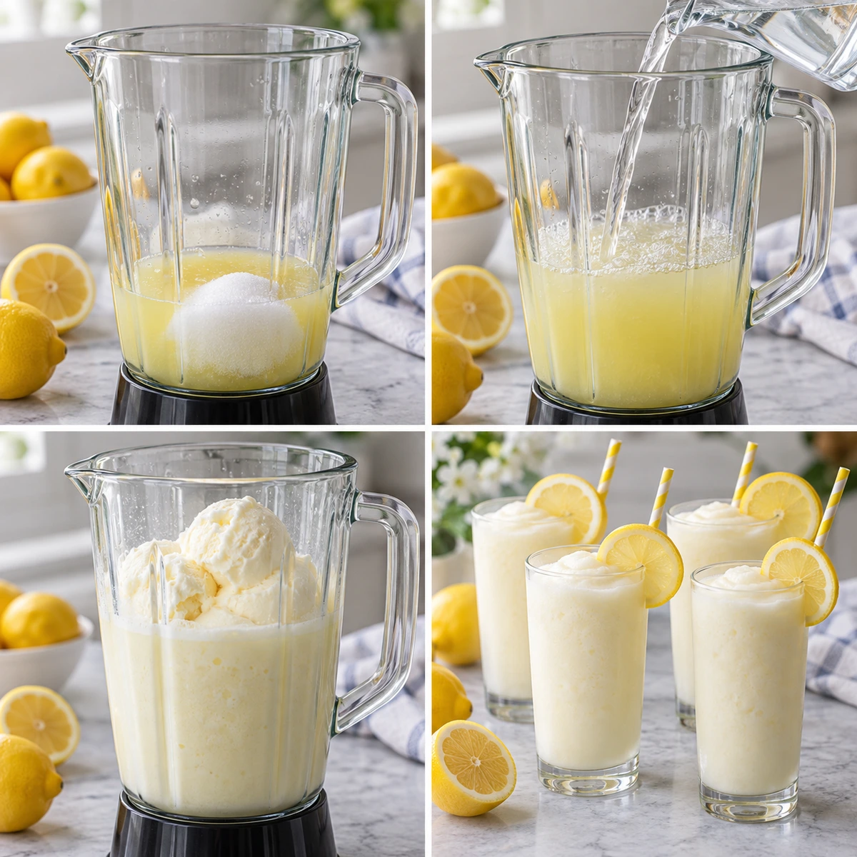 Four chronological preparation stages for Chick-Fil-A Frosted Lemonade